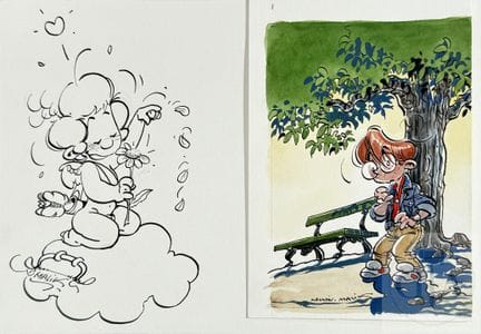 Malik / Paire de dessins illustrant Cupidon et Rap
