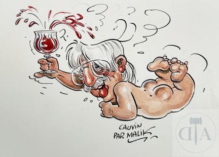Malik / Caricature de Raoul Cauvin.  Encre de Chin