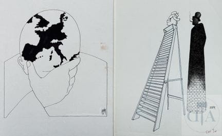 Royer / Paire de dessins originaux surréalistes "E