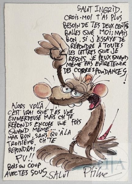 Ptiluc / Rats.  Dessin original dédicacé qui accom