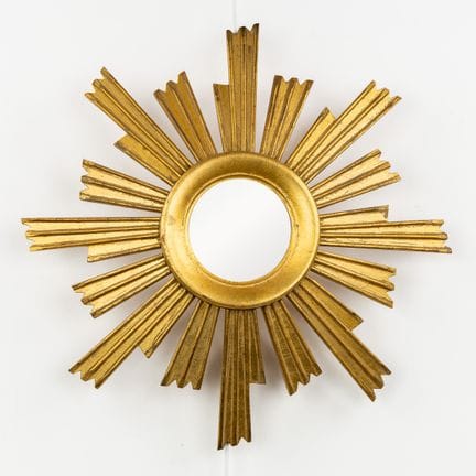 Specchio "Sunburst" di metà secolo, legno dorato, 