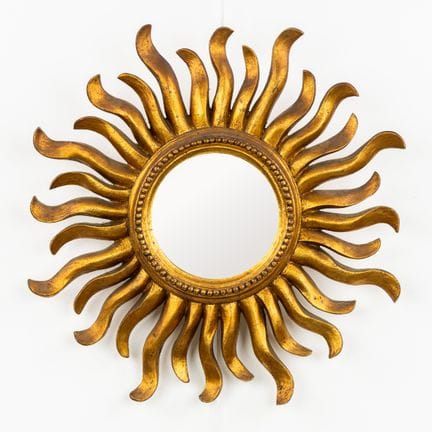 Specchio "Sunburst" di metà secolo, dorato, con ve