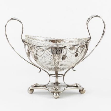 A centrepiece bowl. Silver with cut glass. Denmark