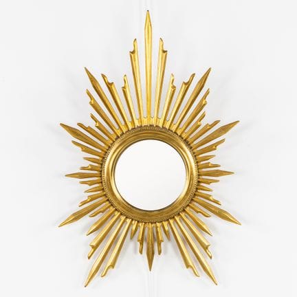 Specchio "Sunburst" di metà secolo, legno dorato, 