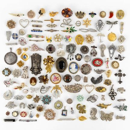 Costume jewelry: brooches, with natural stones, an