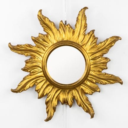 Specchio "sunburst" di metà secolo, in legno dorat