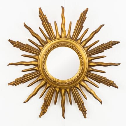 Specchio "sunburst" di metà secolo, in legno dorat