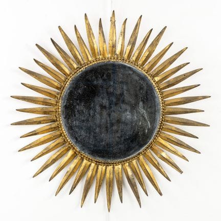 Specchio "Sunburst" di metà secolo, metallo dorato
