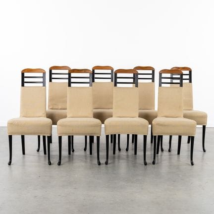 Giorgetti, set di 8 sedie da pranzo, legno laccato