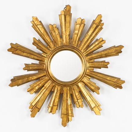 Specchio "sunburst" di metà secolo, in legno dorat