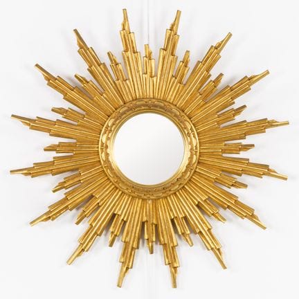Specchio "Sunburst" in stile Mid-Century, in legno