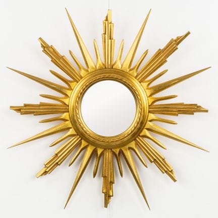 Specchio "sunburst" di metà secolo, in legno dorat