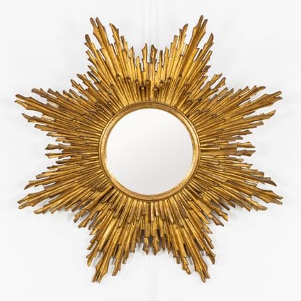Grande specchio “sunburst” di metà secolo, in legn