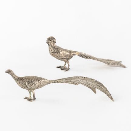 Coppia di piccoli fagiani in argento. Argento.




