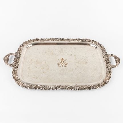 A Serving tray, silver-plated metal, decorated wit
