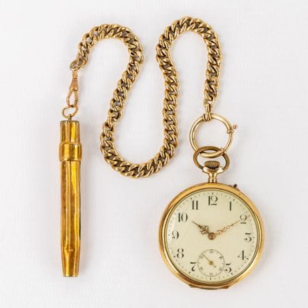 Orologio da tasca in oro 14 carati con decorazione