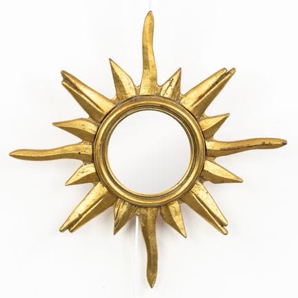Specchio "Sunburst" di metà secolo, legno dorato, 