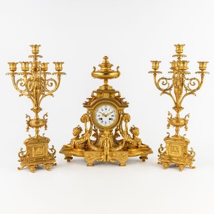 Conjunto de tres piezas para chimenea —reloj y can