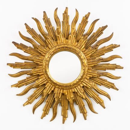 Specchio “sunburst” in stile Mid-Century, in legno