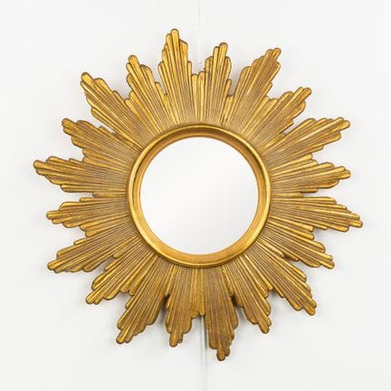 Specchio "sunburst" di metà secolo, in legno dorat