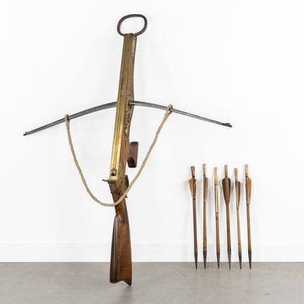 F. Masson, arbalète à six flèches, bois, laiton, m