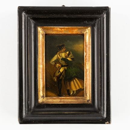一幅古董微型画《士兵与妻子》，木板油画。19世纪。



14 x 11 厘米。

(5 x 7.5