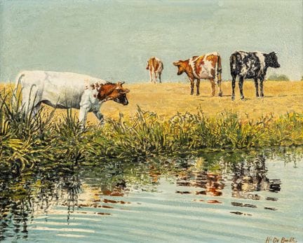 Henri De Budt (1884–1967), 'Cows by the Ditch', oi