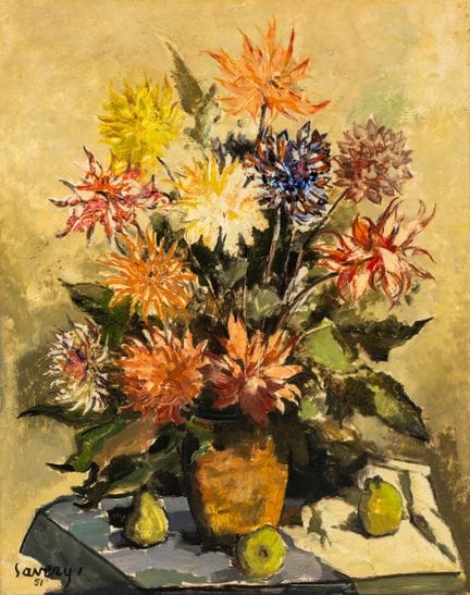 Albert Saverys (1886-1964) 'Dahlias', oil on panel