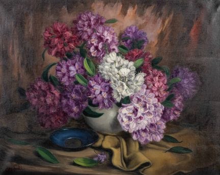 埃德加·洛克斯（1900–1987）《含杜鹃花的花卉静物》，布面油画。



布面油画。

左下角有