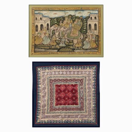 Une peinture indienne décorative sur soie et une t