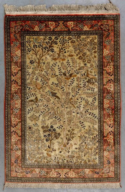 Tapis oriental en soie tissé à la main (159 x 111 