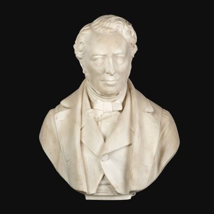 Grande busto di un nobile, marmo scolpito, fine de