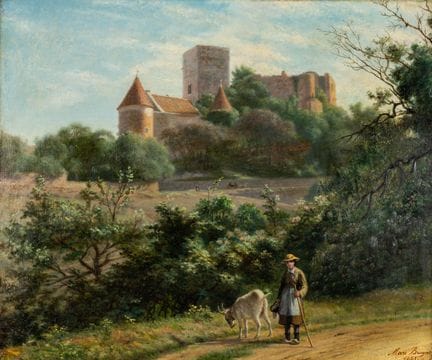 马克·布伊拉斯（1821–1896）《城堡与牧羊人的风景》，布面油画。（1881年）



一幅布面