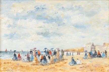 André Borrel (1912–?) 'Animated Beach View', oil o