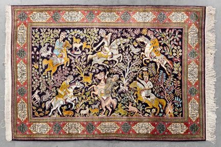 Tapis oriental fait main, en soie, de Ghoum, en Ir