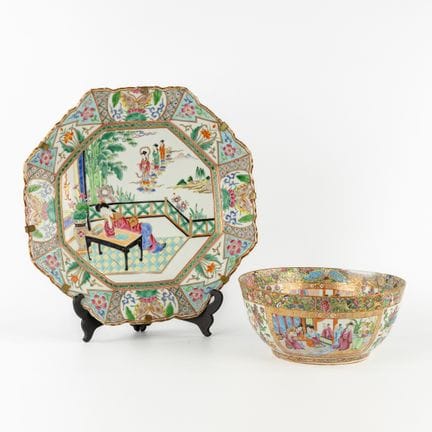 Un bol chinois et un plat japonais, porcelaine d'e