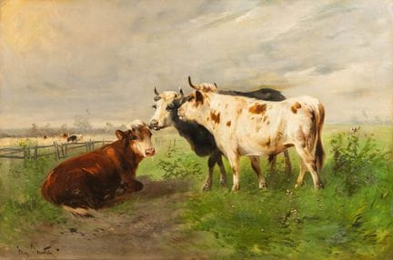 亨利·肖滕（1857/64–1927）《草地上的牛》，布面油画。



布面油画。

左下角有签名。