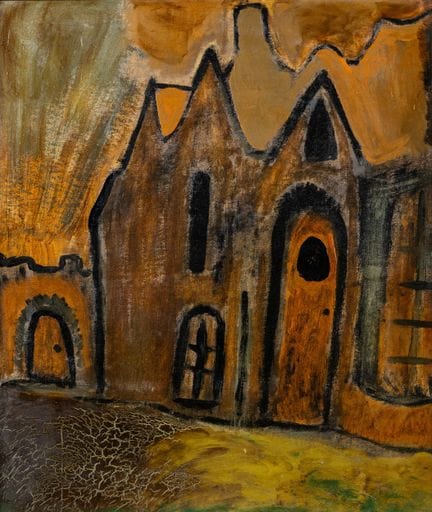 Decorative painting, 'Row of Houses in Bruges', oi