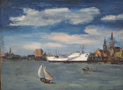 保罗·达克莱特（1905-1993）
停泊在港口的远洋客轮
布面油画，右下角有签名
60.5 x 8