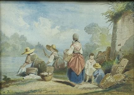德拉克罗瓦（19世纪）
《洗衣妇》
左下角有签名的水彩画
13.5 × 19.5 厘米