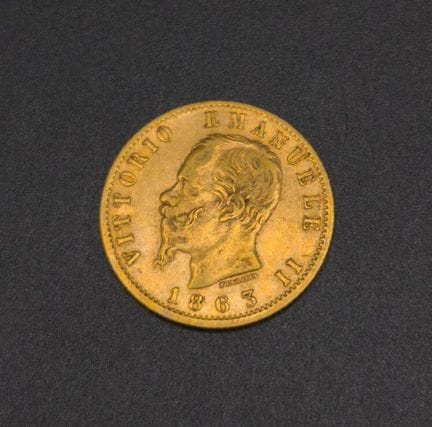 Pièce de 20 lires en or Victor Emmanuel II, 1863. 