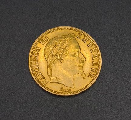 Pièce de 50 FF or Napoléon III. 1865. Poids: 16,2 