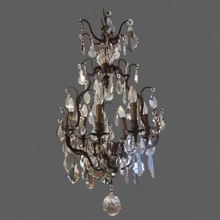 Lampadario a gabbia in bronzo e ottone dorato con 