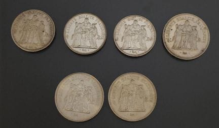 Lot de monnaie en argent type Hercule dont: 3 x 50