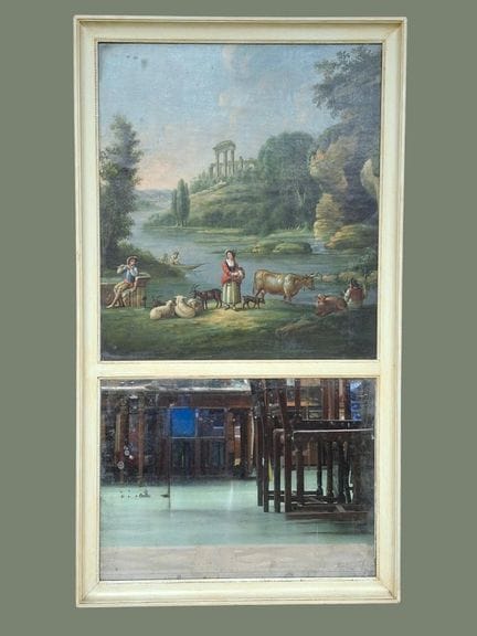 矩形镶板装饰画，配有奶油色漆木边框。19世纪。
154 厘米 × 86 厘米