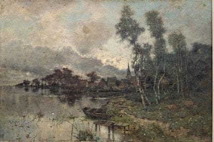 卡尔·赫夫纳（1849-1925）
湖畔风景
布面油画，左下角有签名
32.5 x 48.5 厘米