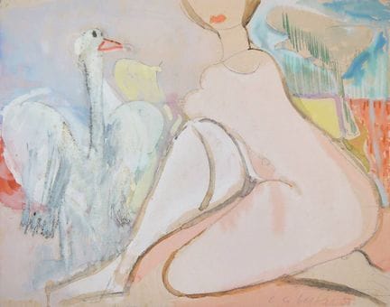 Curth Georg Becker, Leda e il cigno, acquerello de