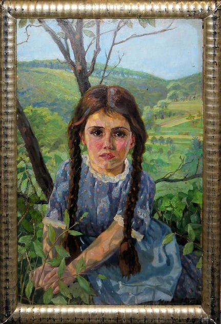 Herbert Grass, Ragazza con lunghe trecce, dipinto 