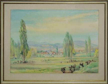 Adolf Kessler, Godramstein, grande aquarelle, enca