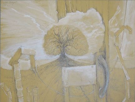 Alois Carigiet, Vue sur un champ et un arbre, dess